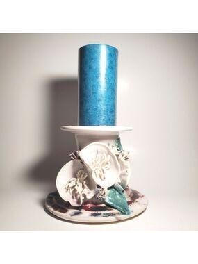 One of a Kind Handcrafted Artisnal Ceramic Candle Holder Ceramic Art Piece EUC